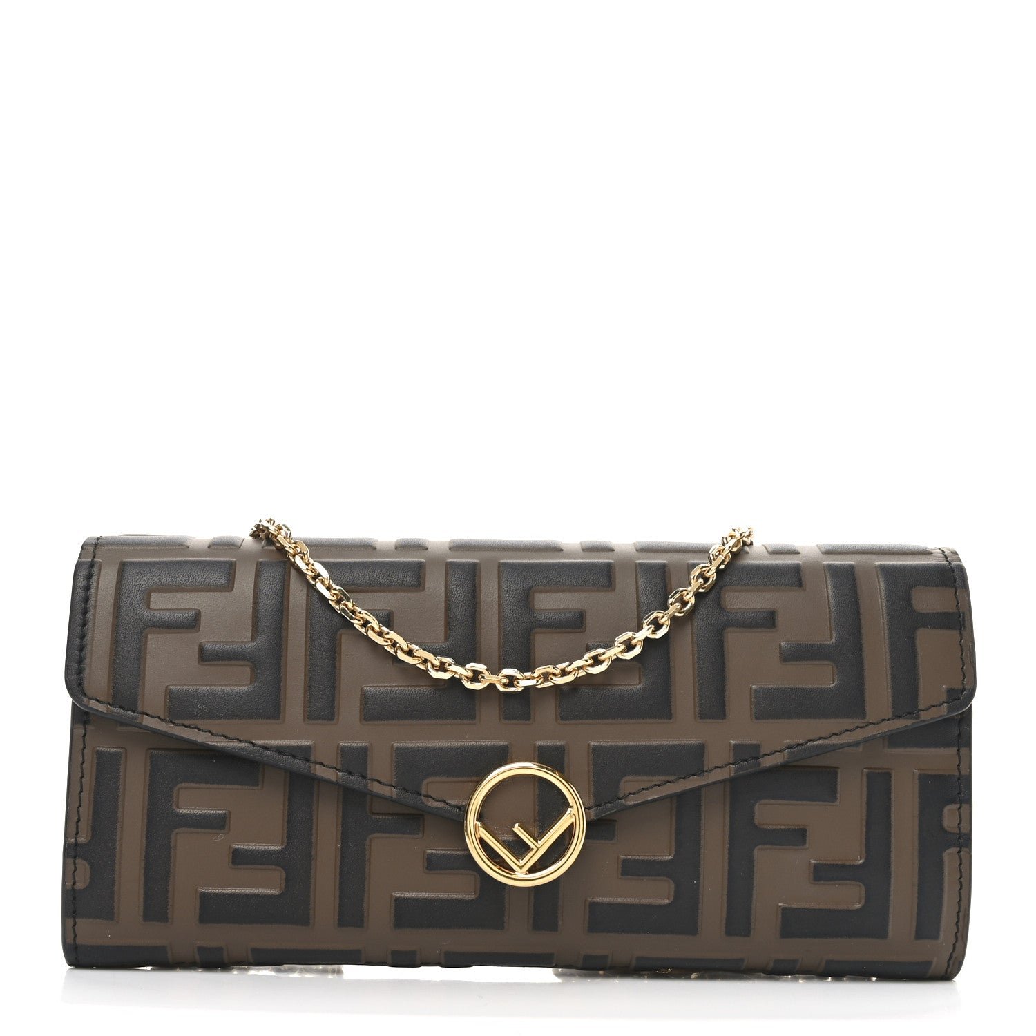 Fendi Vitello Soft F is Fendi Bi-Color FF 1974 Embossed Continental Envelope Wallet On Chain Maya Black