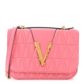 Versace Nappa Quilted Virtus Top Handle Shoulder Bag Blush