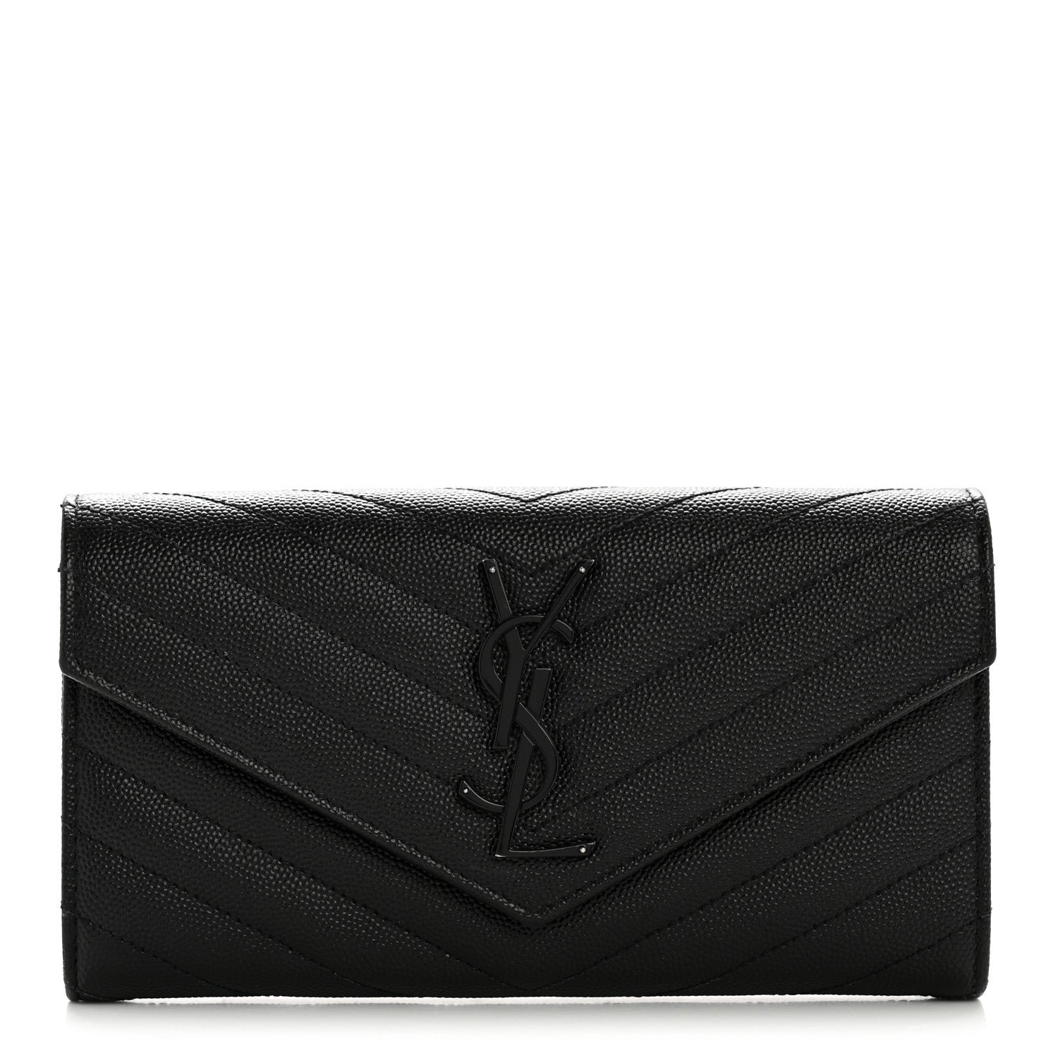 Saint Laurent Grain De Poudre Matelasse Chevron Monogram Flap Wallet Black