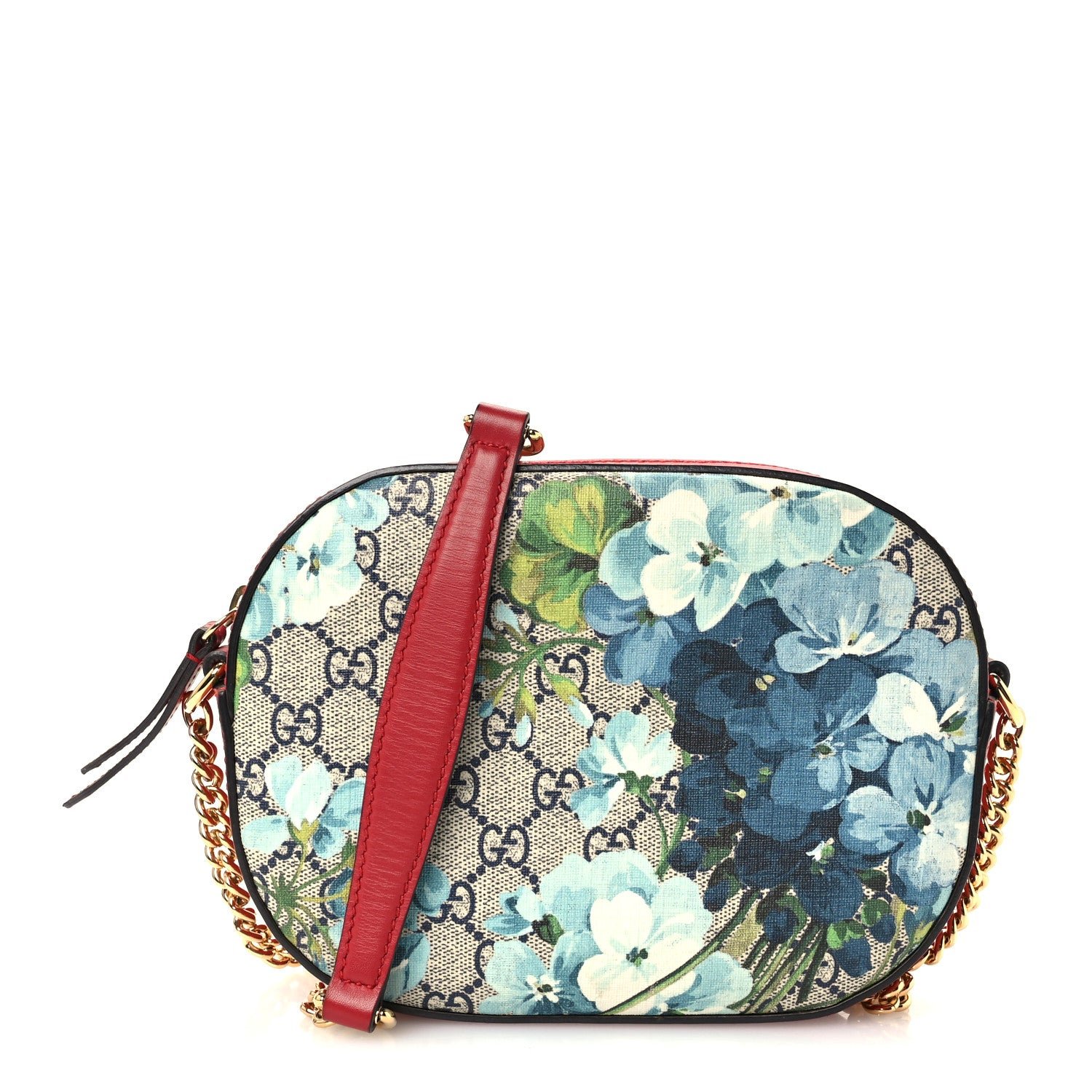 Gucci GG Supreme Monogram Blooms Mini Chain Shoulder Bag Beige Blue Navy Hibiscus Red