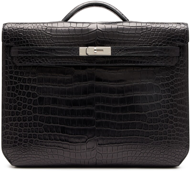 Hermes Black Matte Porosus Crocodile Kelly Depeches 36 Briefcase Palladium Hardware, 2022