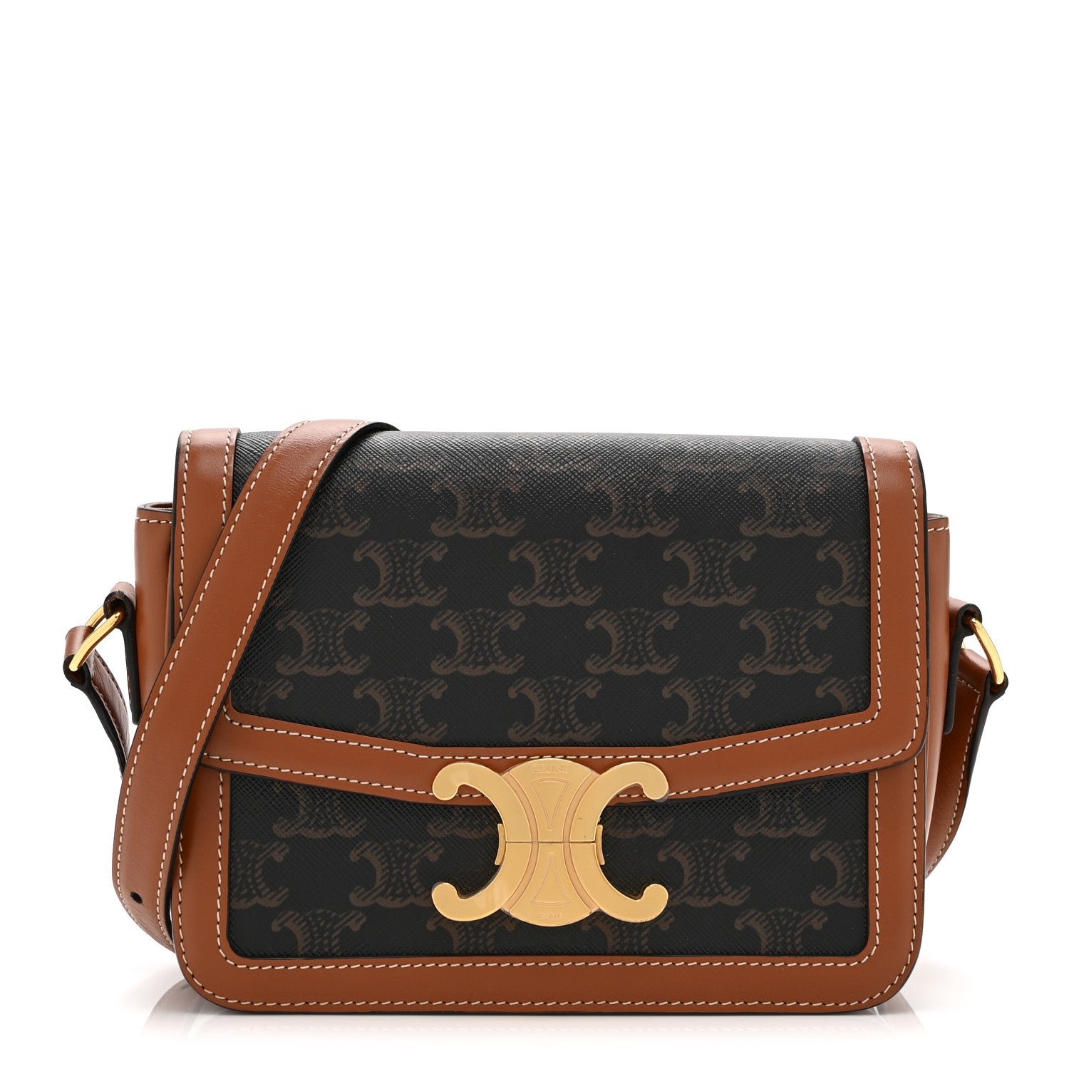 Celine Calfskin Triomphe Canvas Teen Triomphe Bag Tan