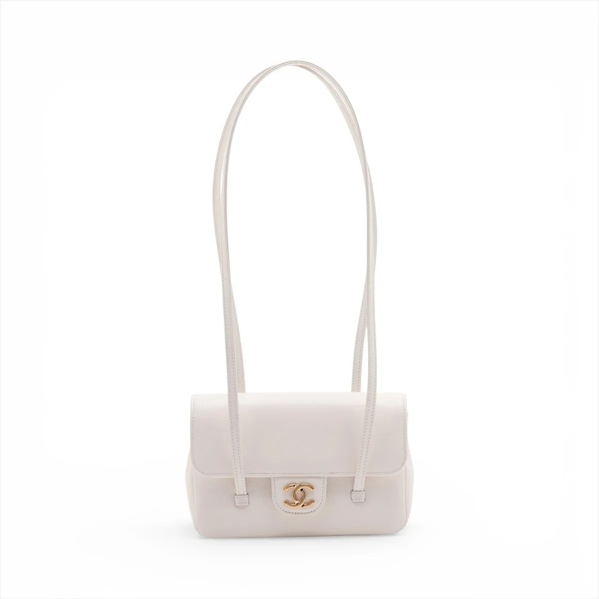 Chanel Coco Mark Caviar Skin Shoulder bag White Gold Metal Fittings random seria