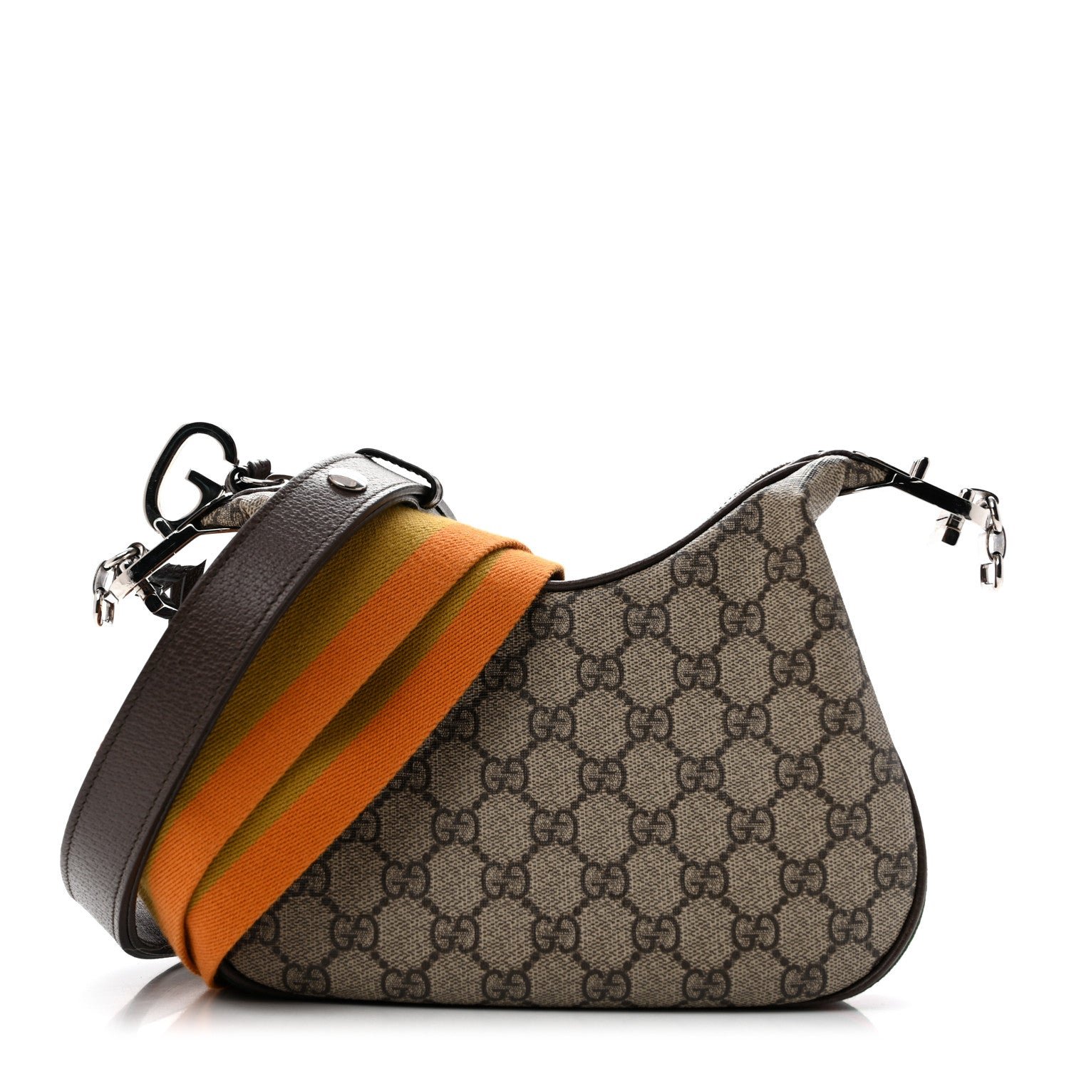 Gucci GG Supreme Monogram Textured Calfskin Web Small Attache Shoulder Bag Beige Ebony New Acero