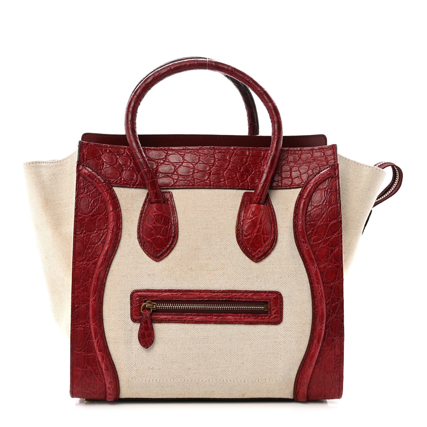 Celine Canvas Crocodile Embossed Bi-Color Mini Luggage Beige Red