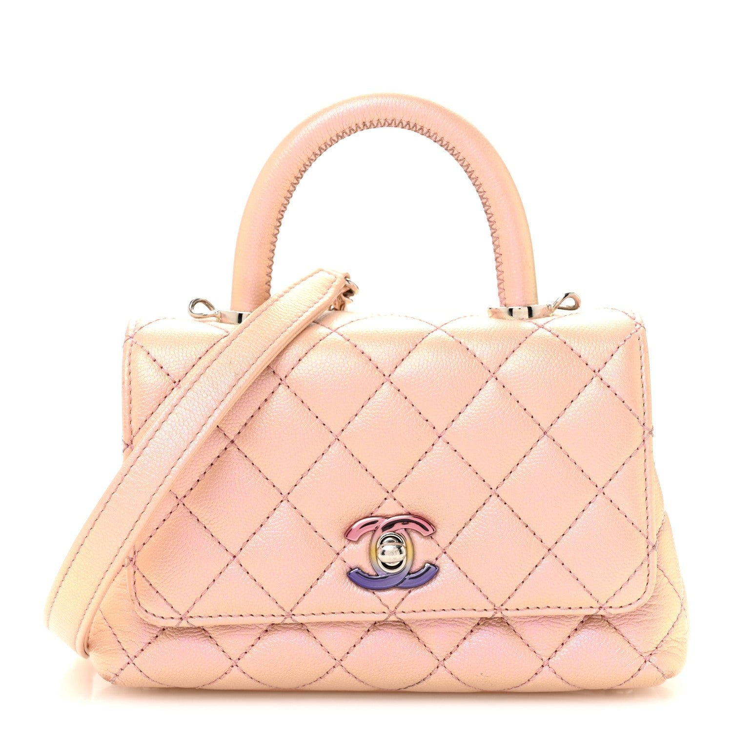 Chanel Iridescent Caviar Quilted Extra Mini Coco Handle Flap Light Pink