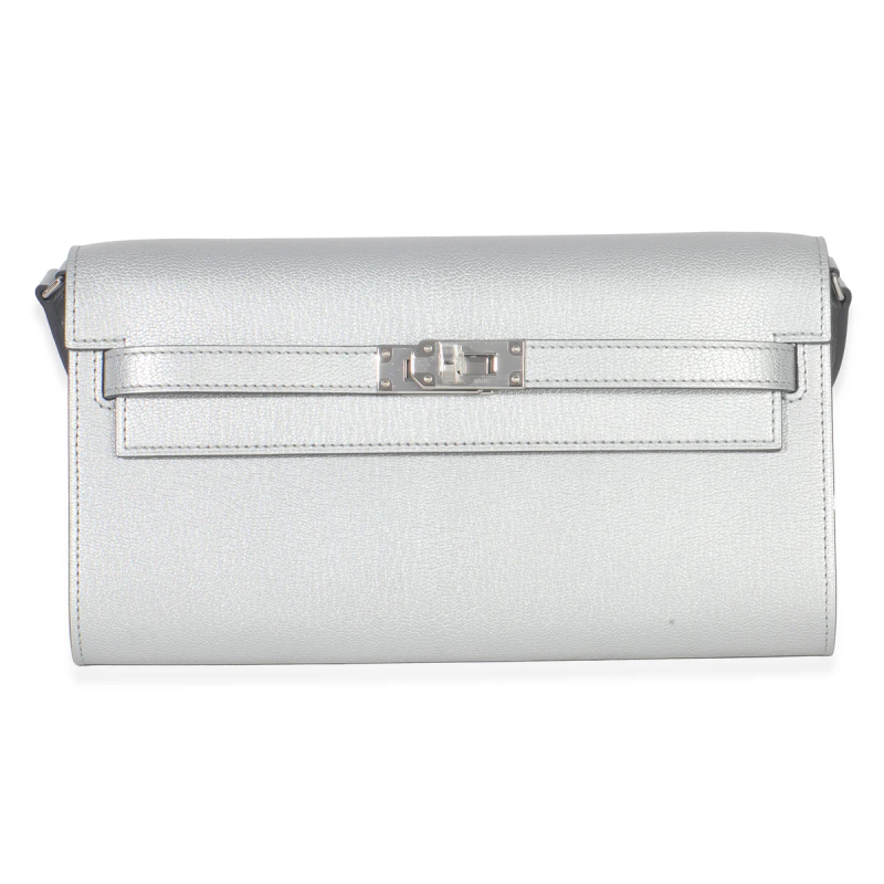 Hermes Argent Metallic Chevre Chamkilight Kelly Wallet To Go Palladium Hardware, 2025