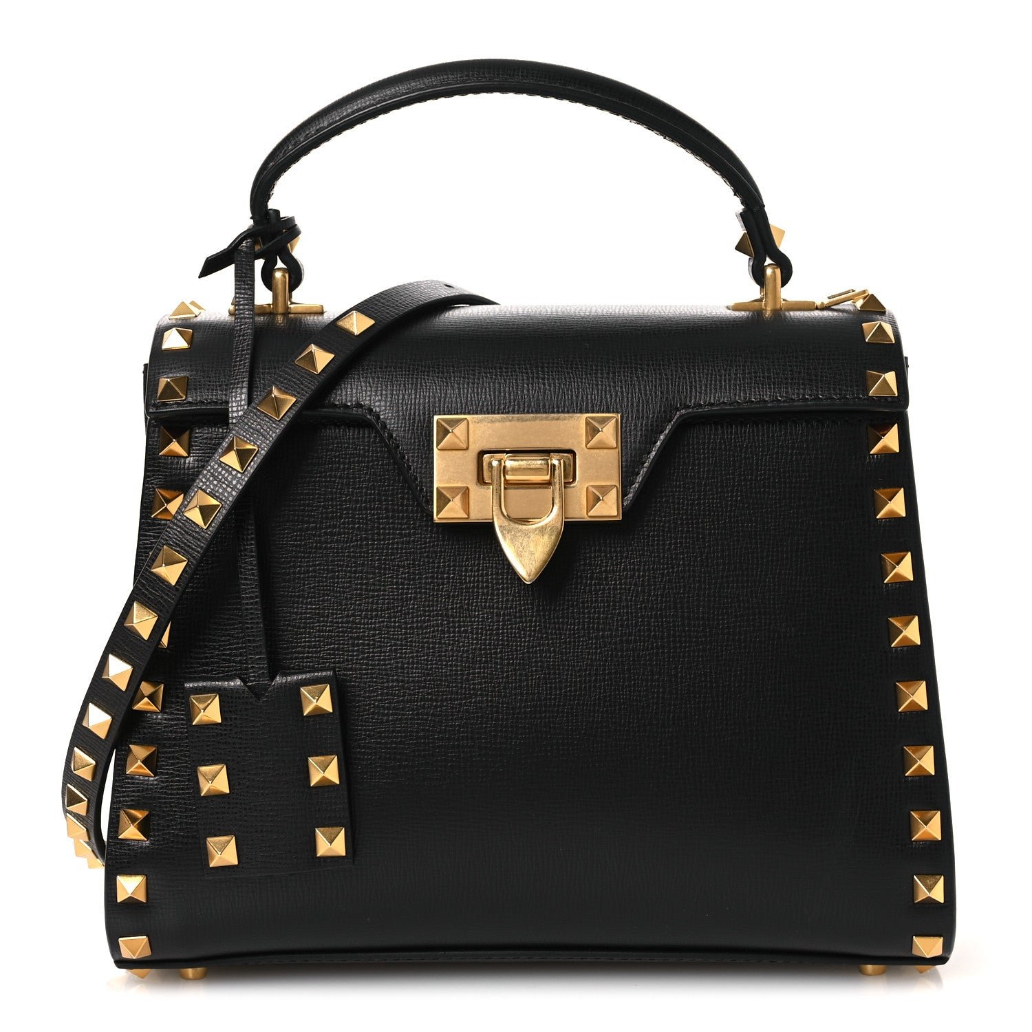 Valentino Garavani Grainy Calfskin Small Rockstud Alcove Top-Handle Flap Bag Black