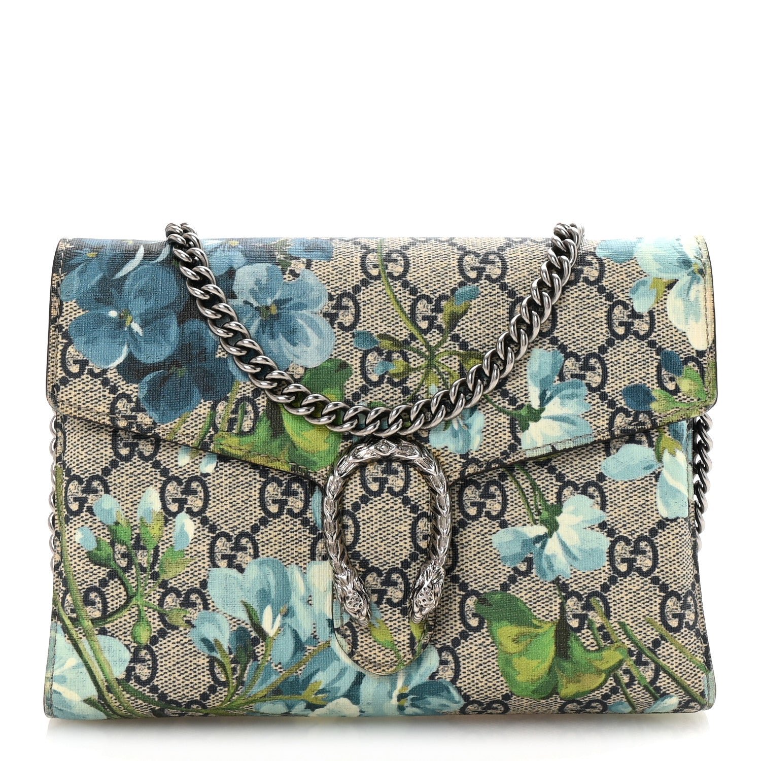 Gucci GG Supreme Monogram Blooms Mini Dionysus Chain Wallet Beige Blue Navy Vintage Blue