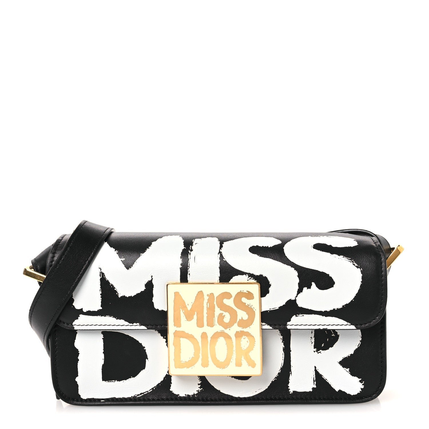 Christian Dior Calfskin Graffiti Printed Miss Dior Flap Black White
