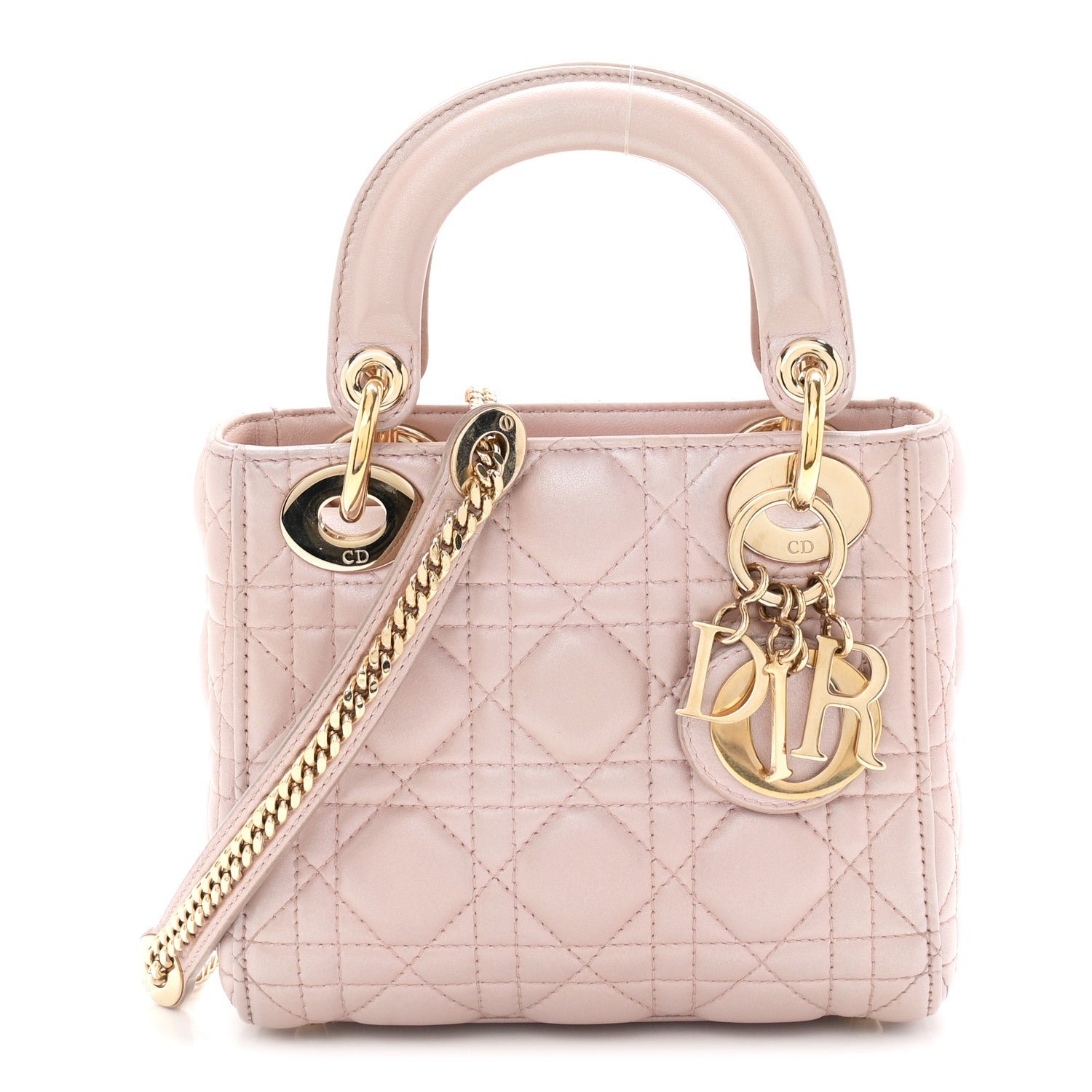 Christian Dior Metallic Lambskin Cannage Mini Lady Dior Lotus