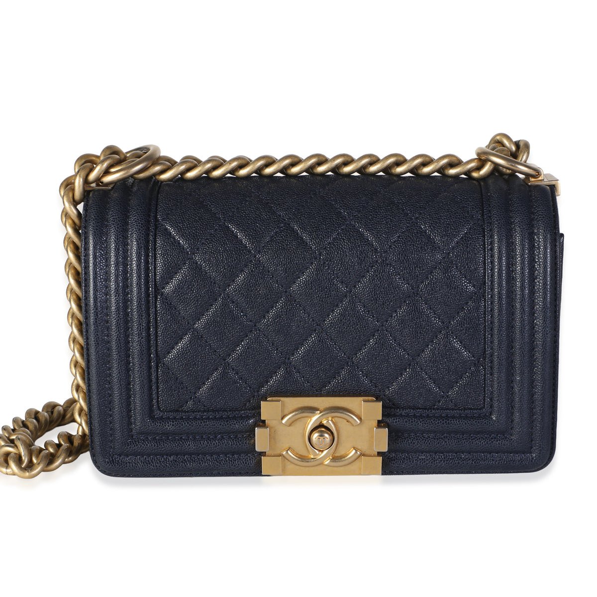 Navy Quilted Caviar Small Boy Bag