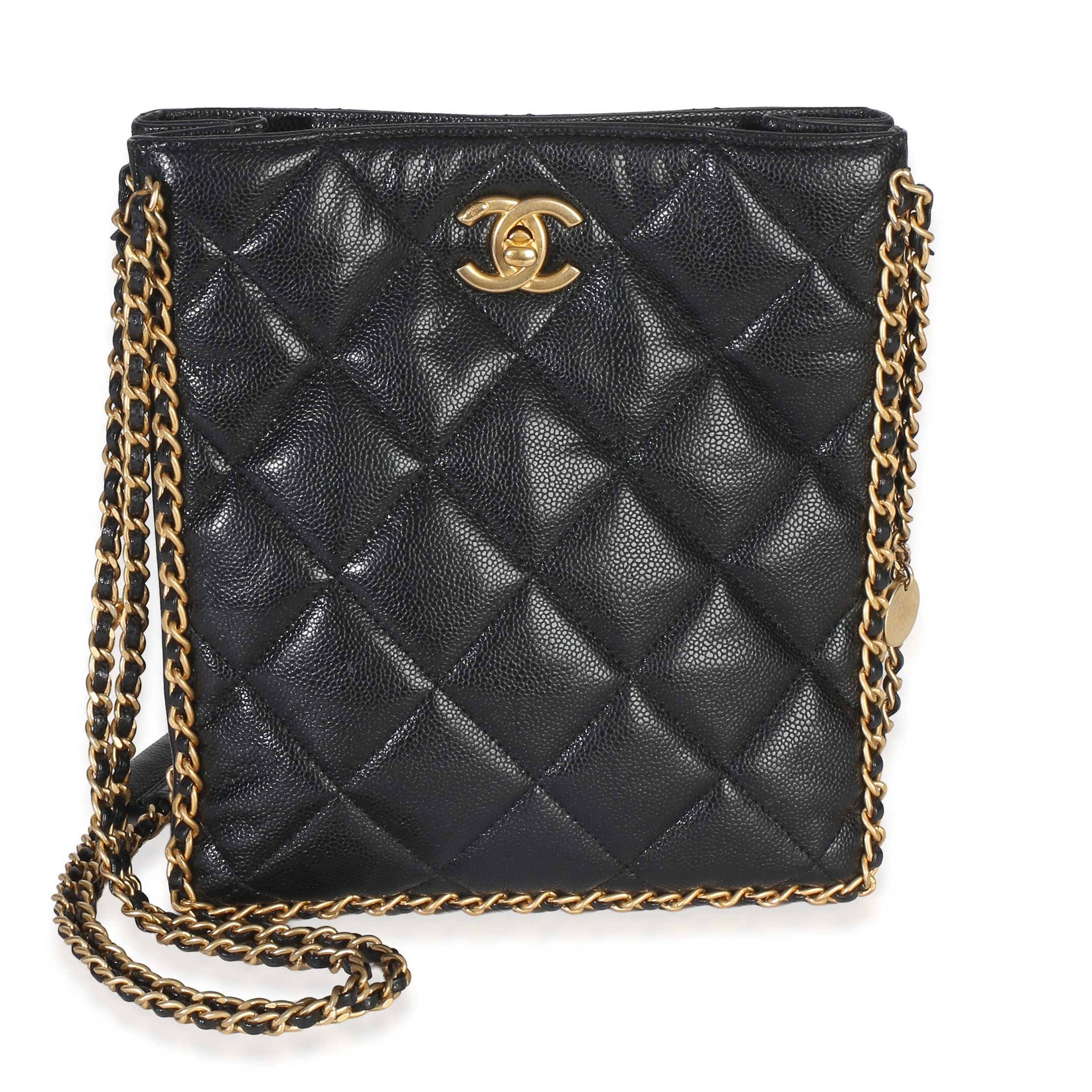 Black Quilted Caviar Mini Never Ending Chain Tote