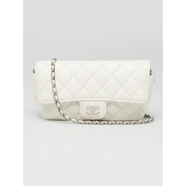 Chanel White Quilted Caviar Leather Sunglass Case on Chain Bag