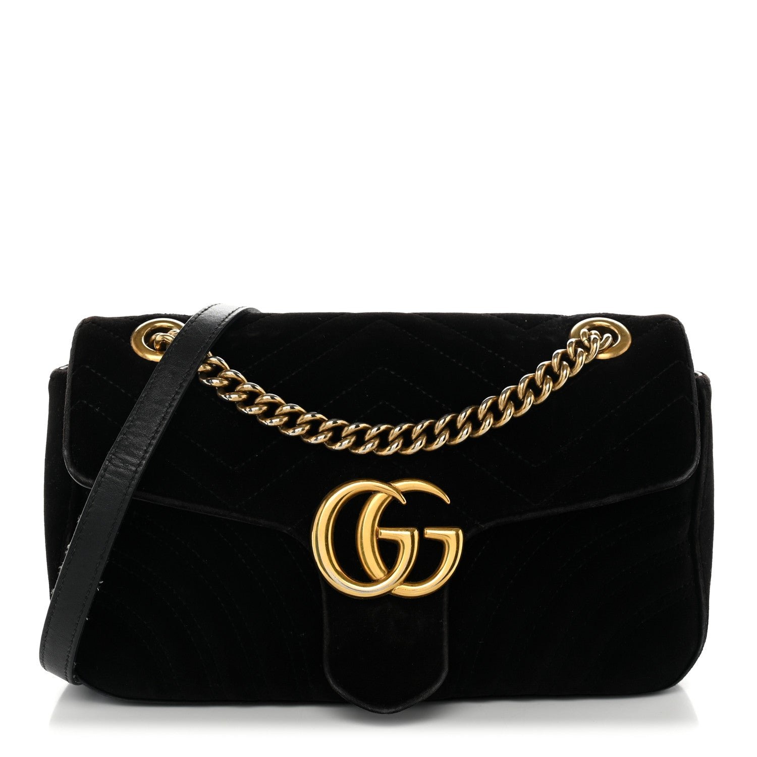 Gucci Velvet Matelasse Mini GG Marmont Shoulder Bag Black