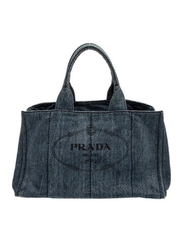 Enameled Metal Triangle Denim Canapa Logo Large Tote Blue Large
