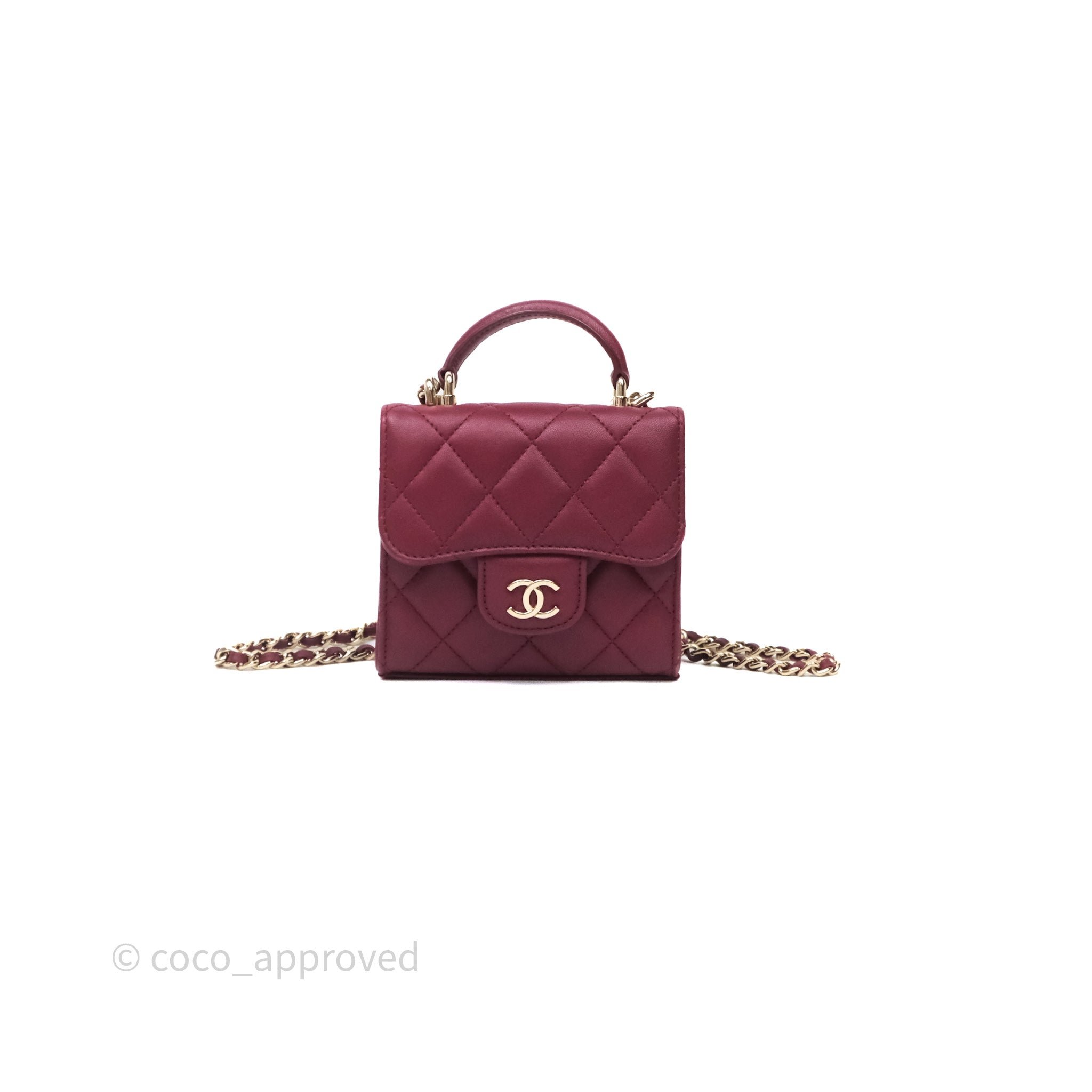 Chanel Mini Top Handle Flap Bag Red Lambskin Gold Hardware
