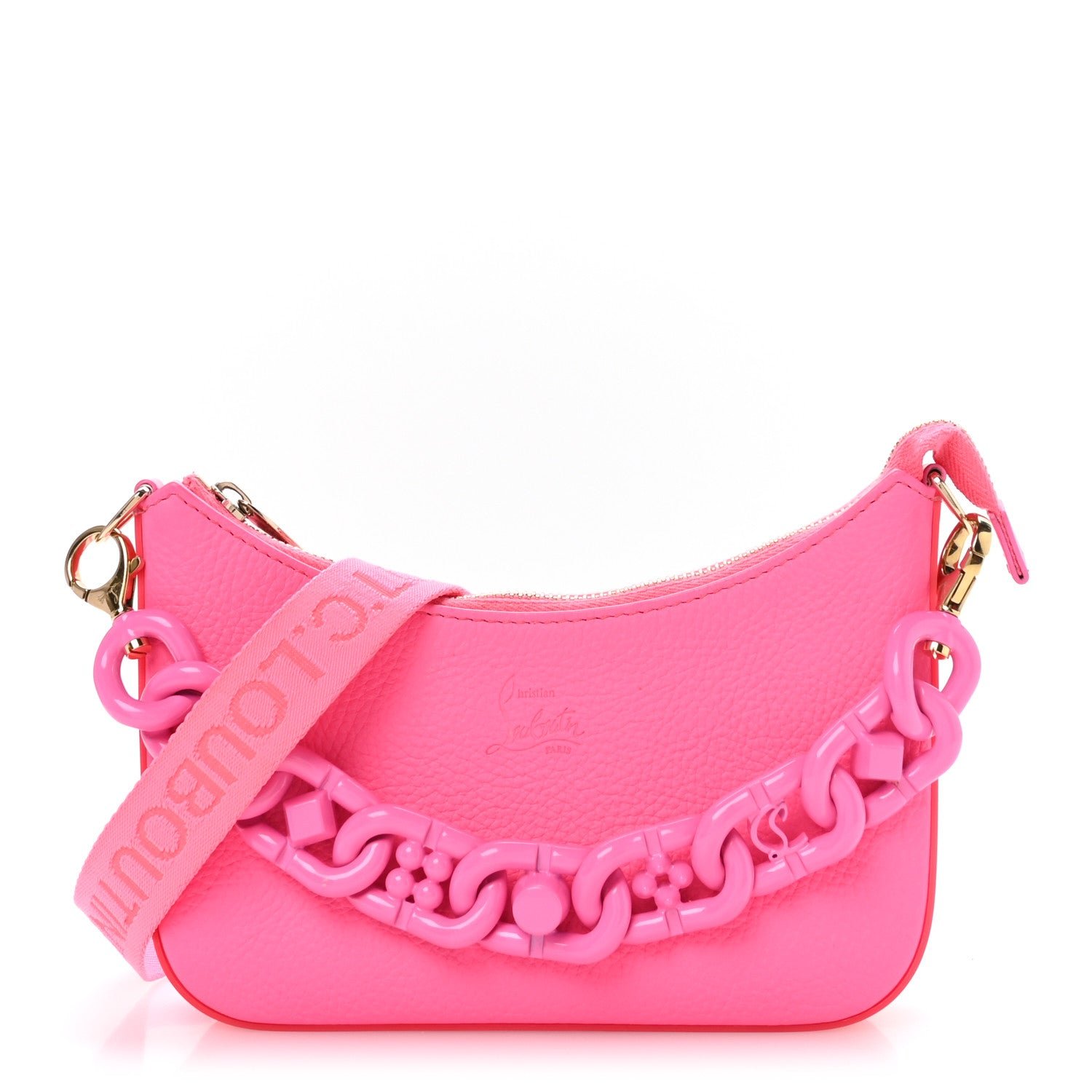 Christian Louboutin Calfskin Gomme Mini Loubila Chain Shoulder Bag Fluo Pink