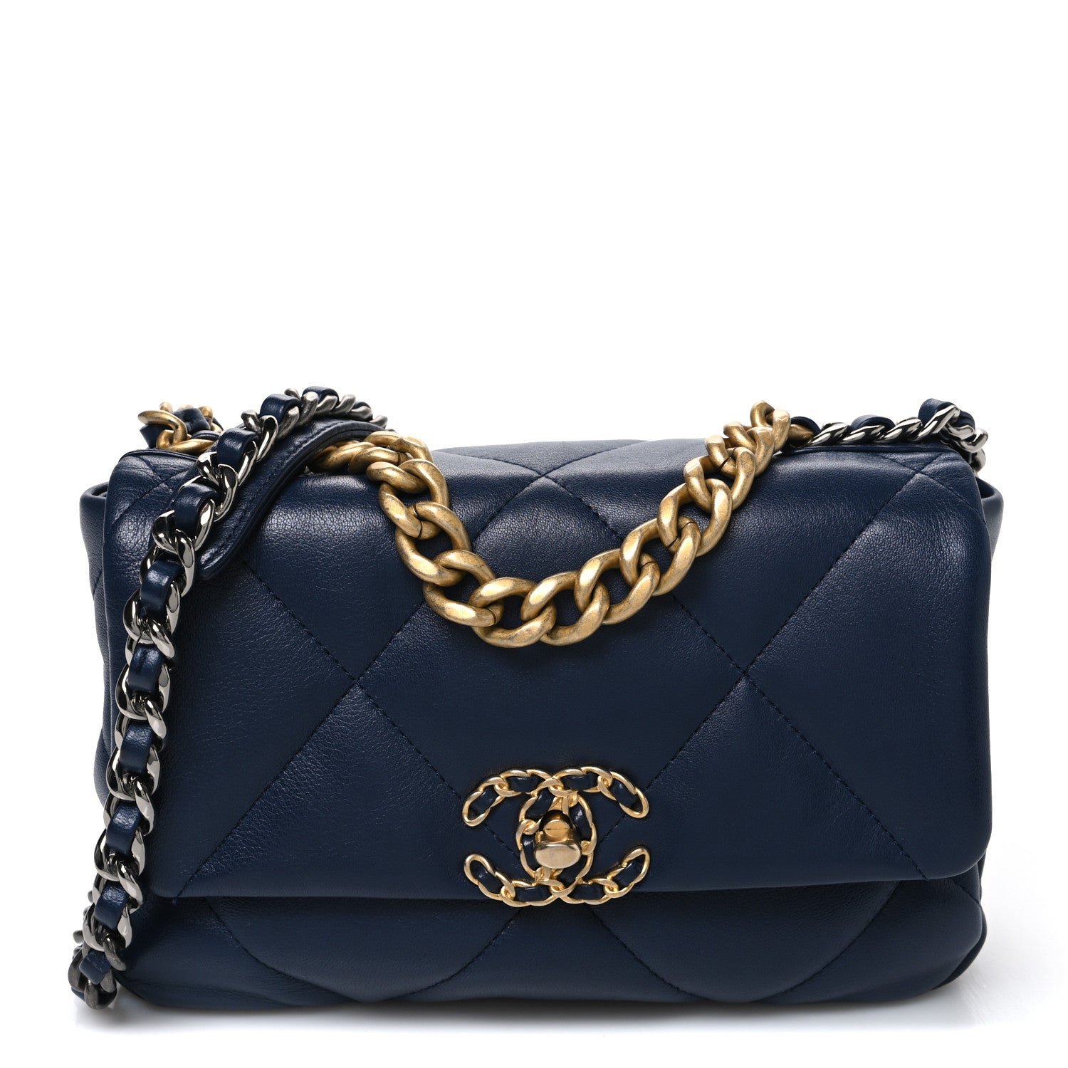 Chanel Lambskin Quilted Medium Chanel 19 Flap Navy Blue