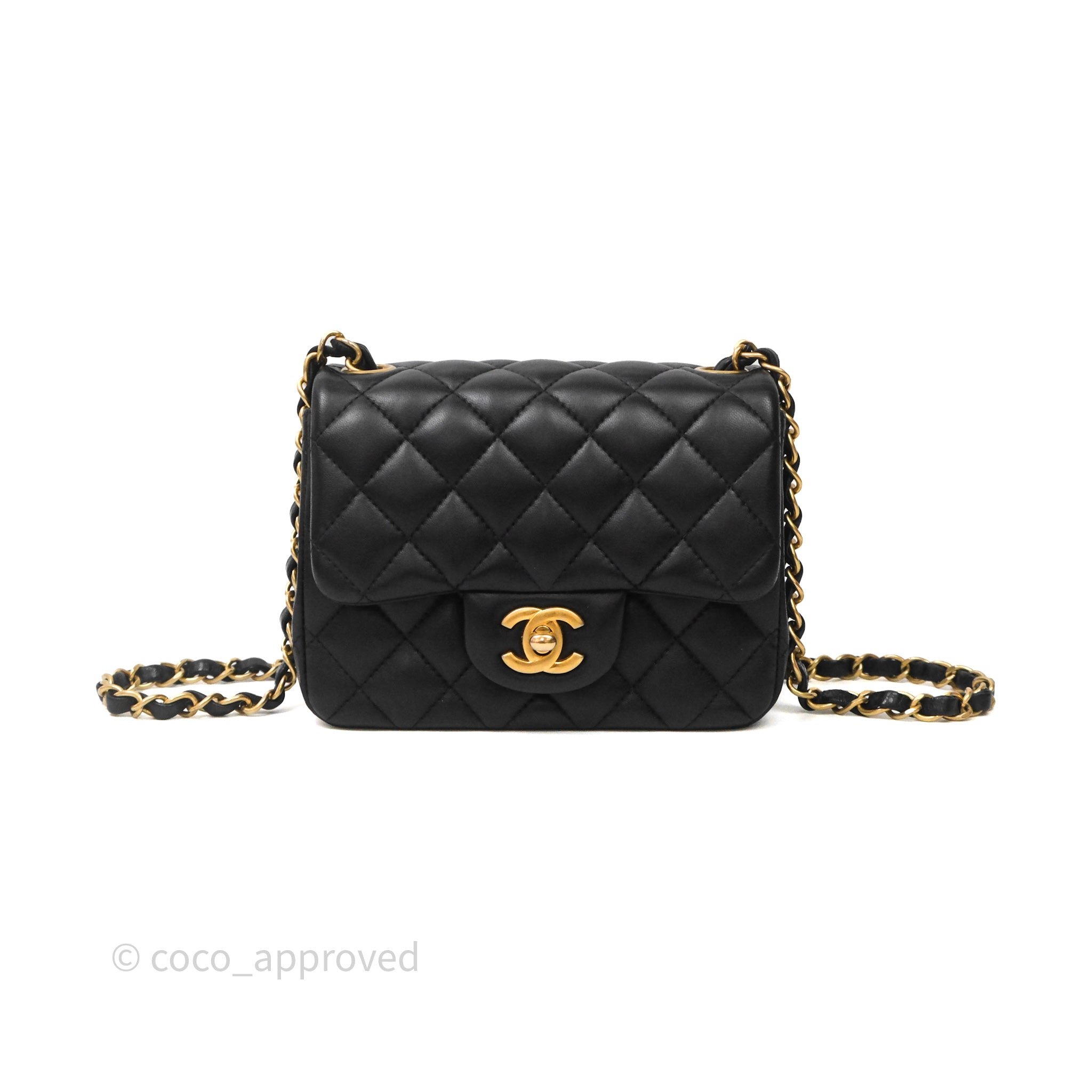 Chanel Mini Square Quilted Black Lambskin Gold Hardware