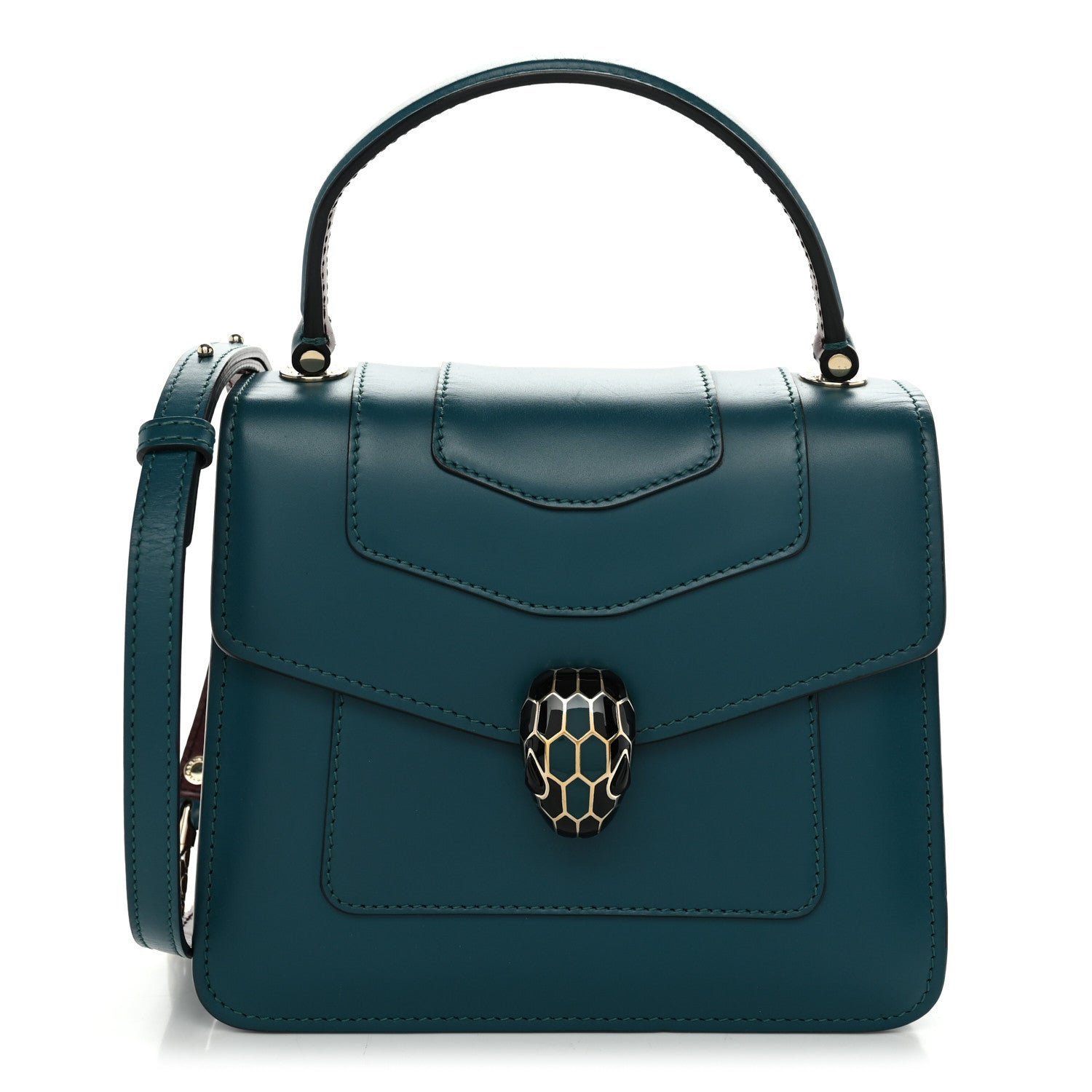Bvlgari Bulgari Calfskin Serpenti Forever Top Handle Turquoise Burgundy