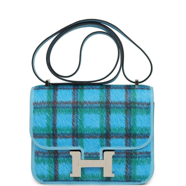 Hermes Constance 18 Tartan Celeste Swift Palladium Hardware