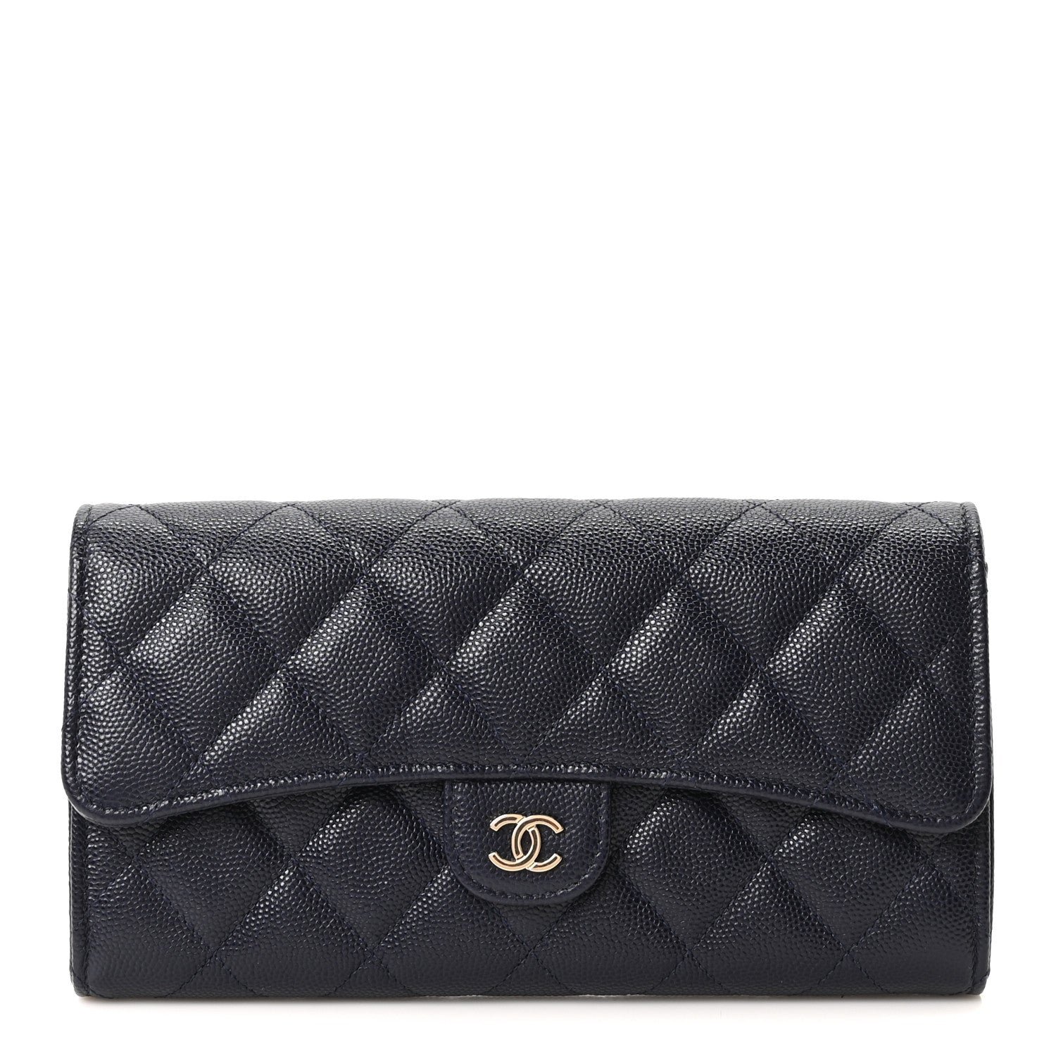 Chanel Caviar Quilted Large Gusset Flap Wallet Navy