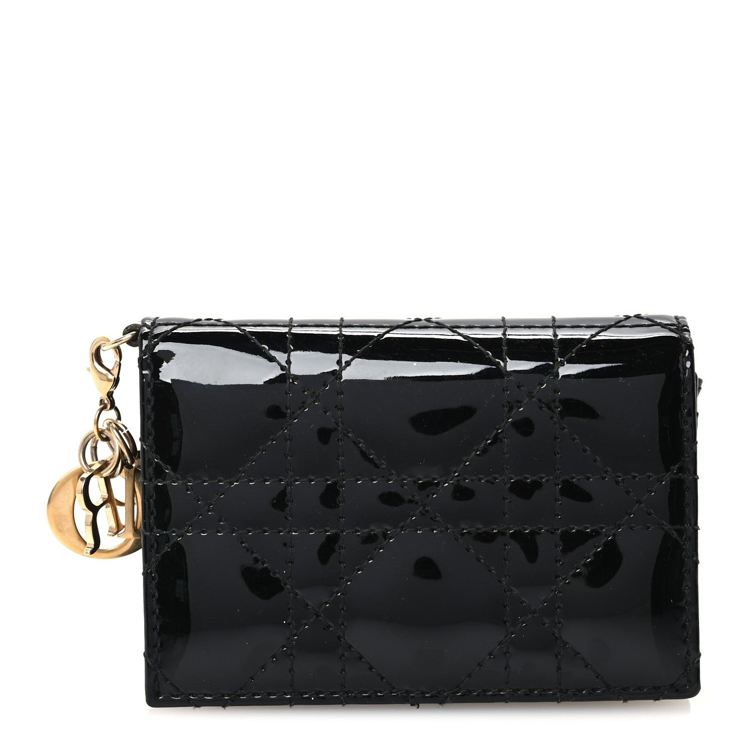 Christian Dior Patent Cannage Small Lady Dior Flap Card Holder Black