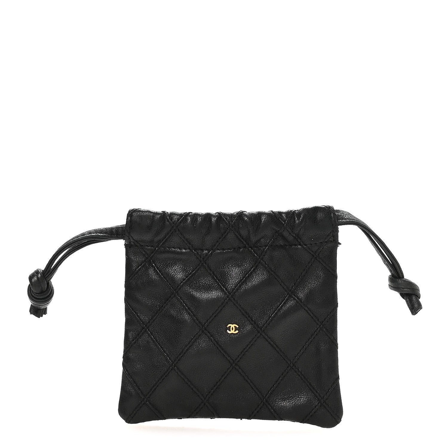 Chanel Calfskin Quilted Drawstring Pouch Black
