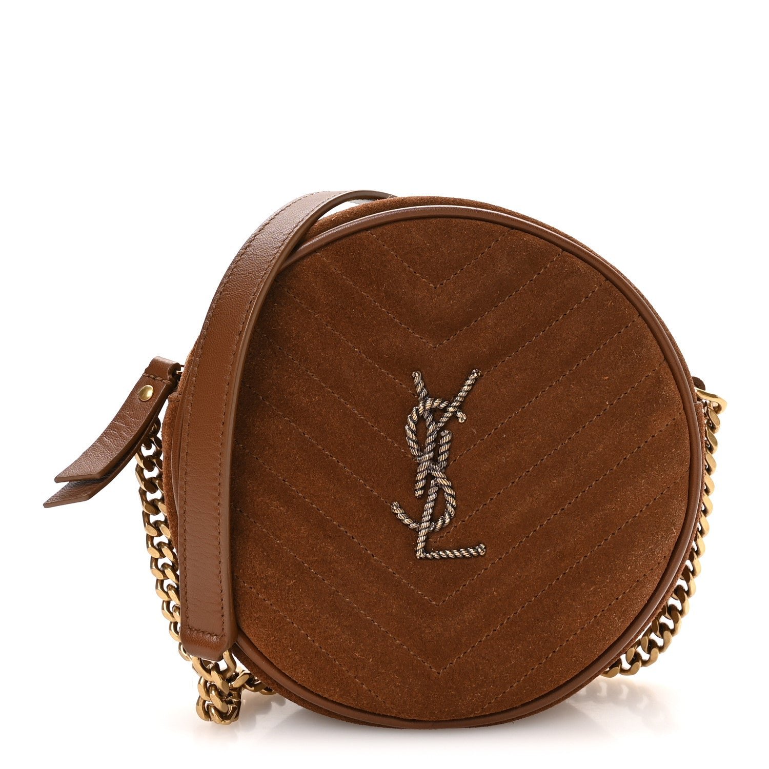 Saint Laurent Suede Calfskin Quilted Monogram Round Crossbody Bag Vintage Cork