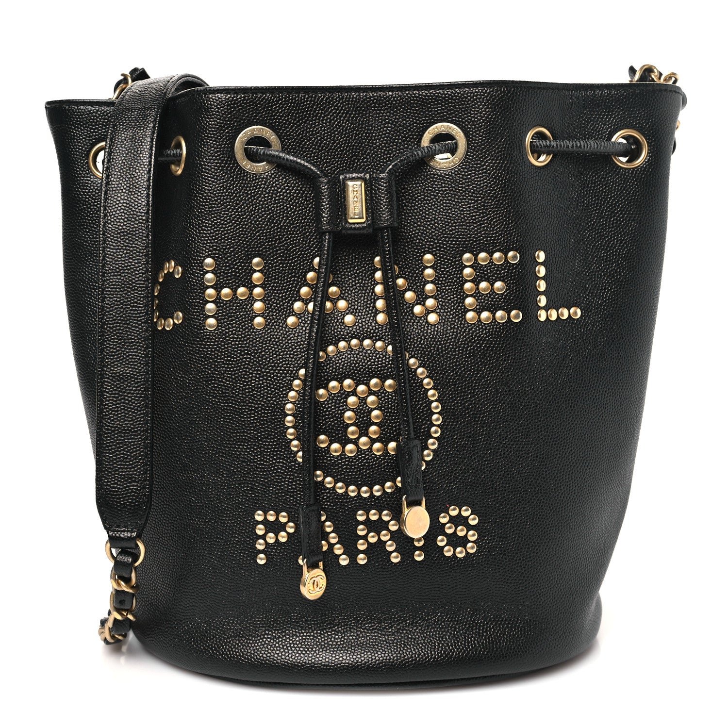 Chanel Caviar Deauville Drawstring Bucket Bag Black