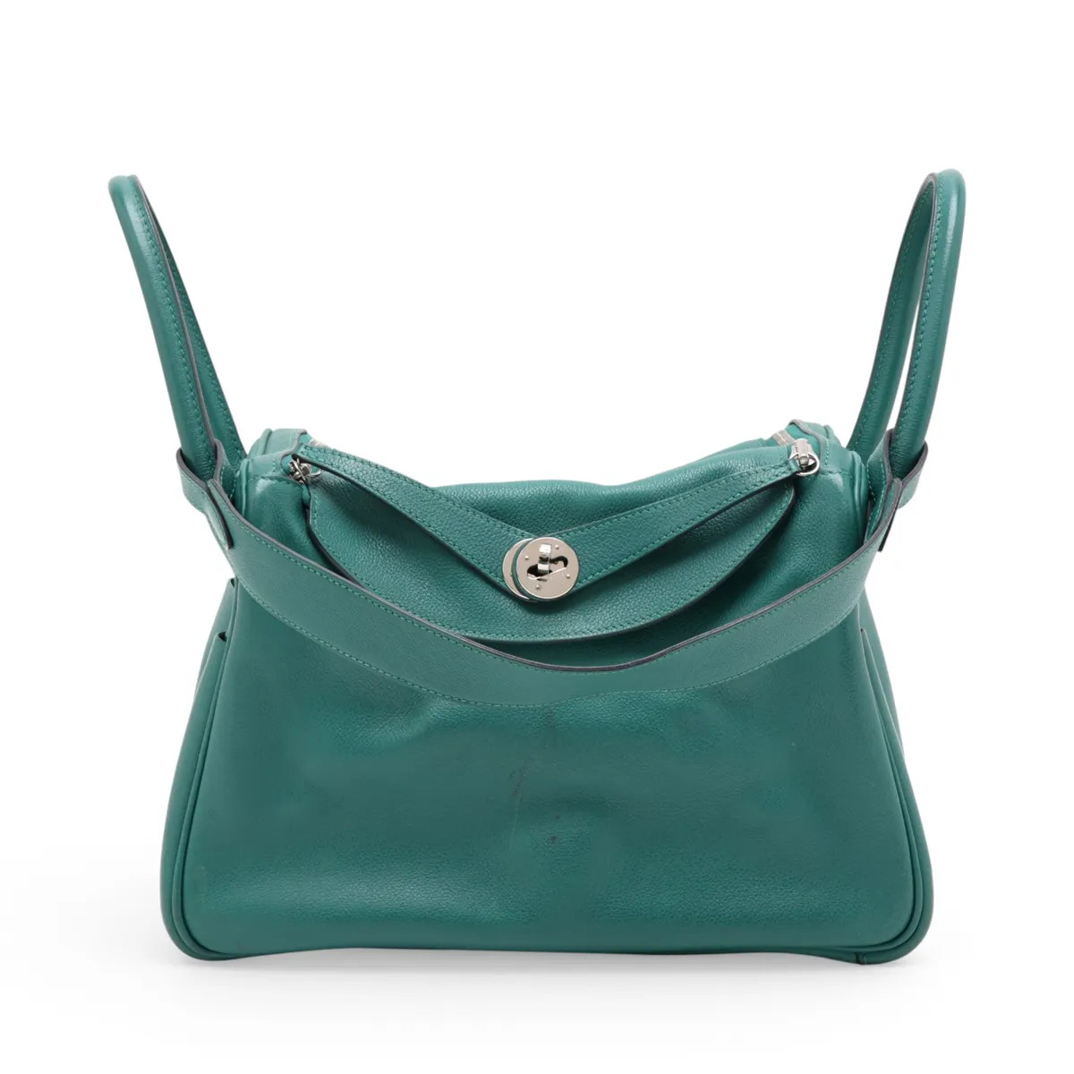 Hermès Lindy 30 Evercolor Malachite Silver Metal Fittings