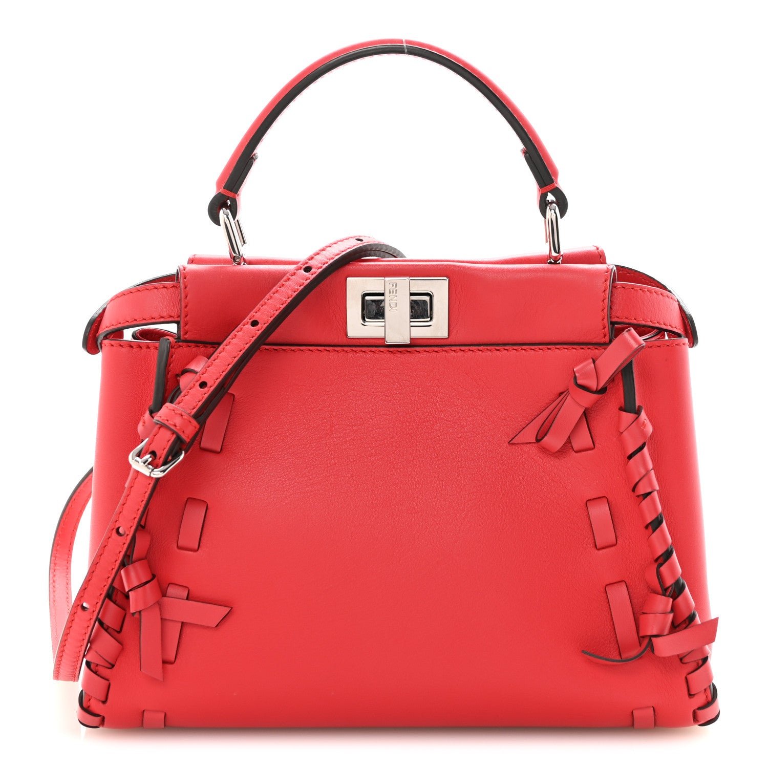 Fendi Vitello Seta Century Nappa Whipstitch Mini Peekaboo Iconic Satchel Fiamma