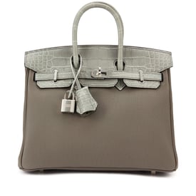 Hermes Gris Ciment Matte Alligator and Gris Meyer Togo Touch Birkin 25 Palladium Hardware, 2023