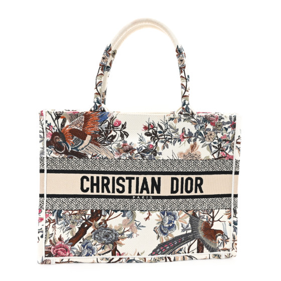 Dior Canvas Embroidered Medium Jardin D'Hiver Book Tote Latte Multicolor
