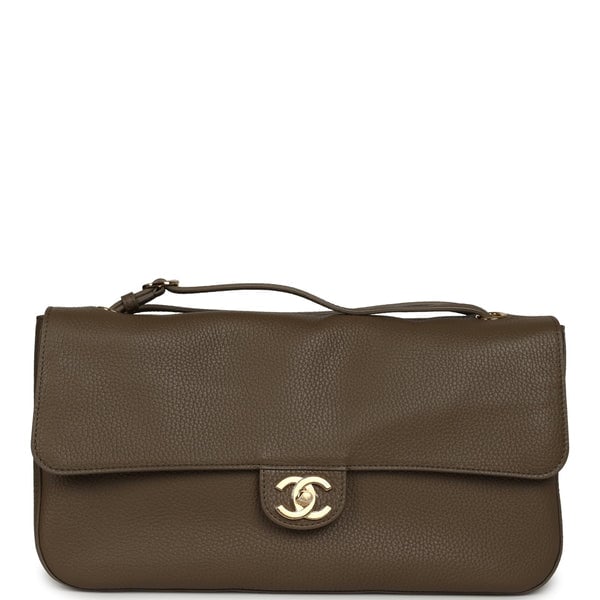 Chanel Maxi "Souplissimo" Small Flap Bag Dark Khaki Grained Calfskin Gold Hardware