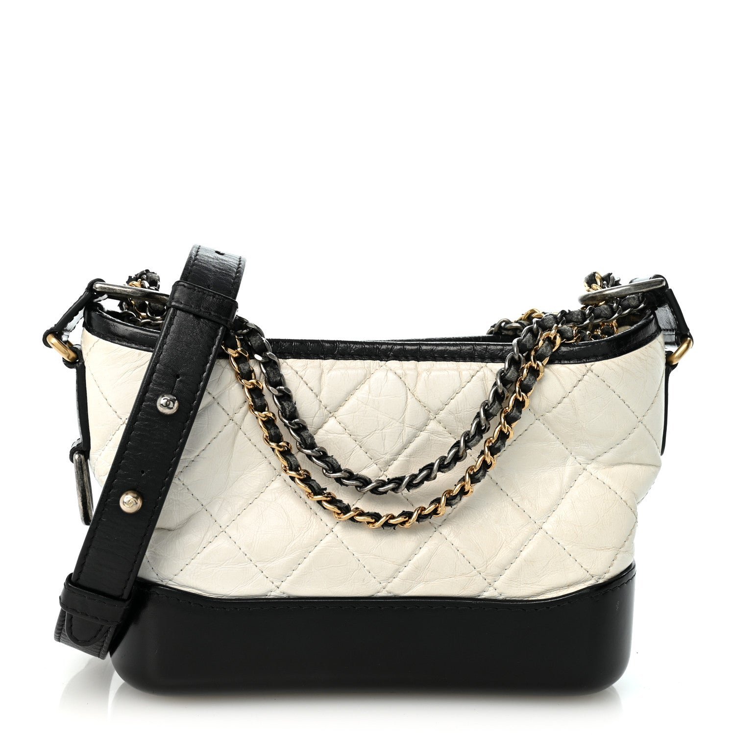Chanel Aged Calfskin Quilted Small Gabrielle Hobo Black White