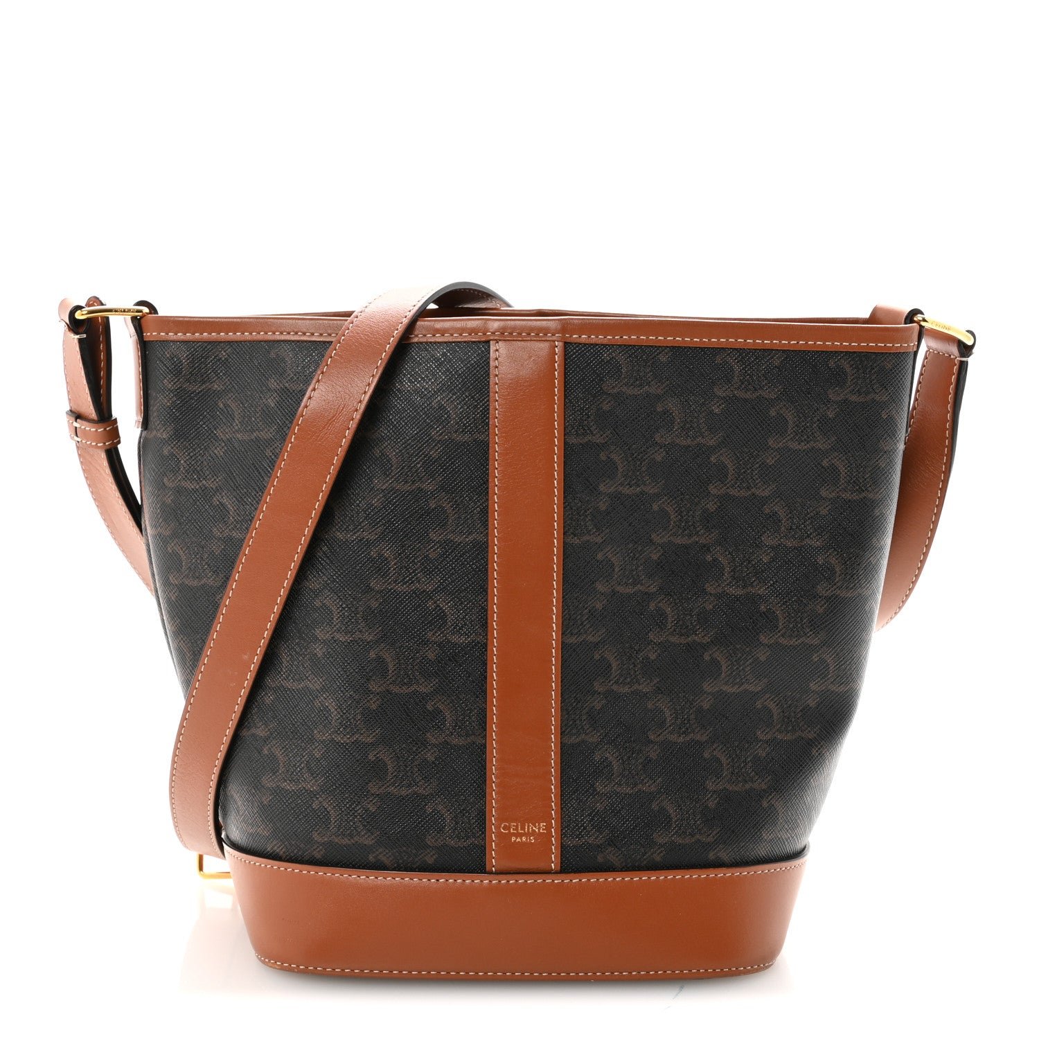 Celine Triomphe Canvas Calfskin Small Bucket Bag Tan