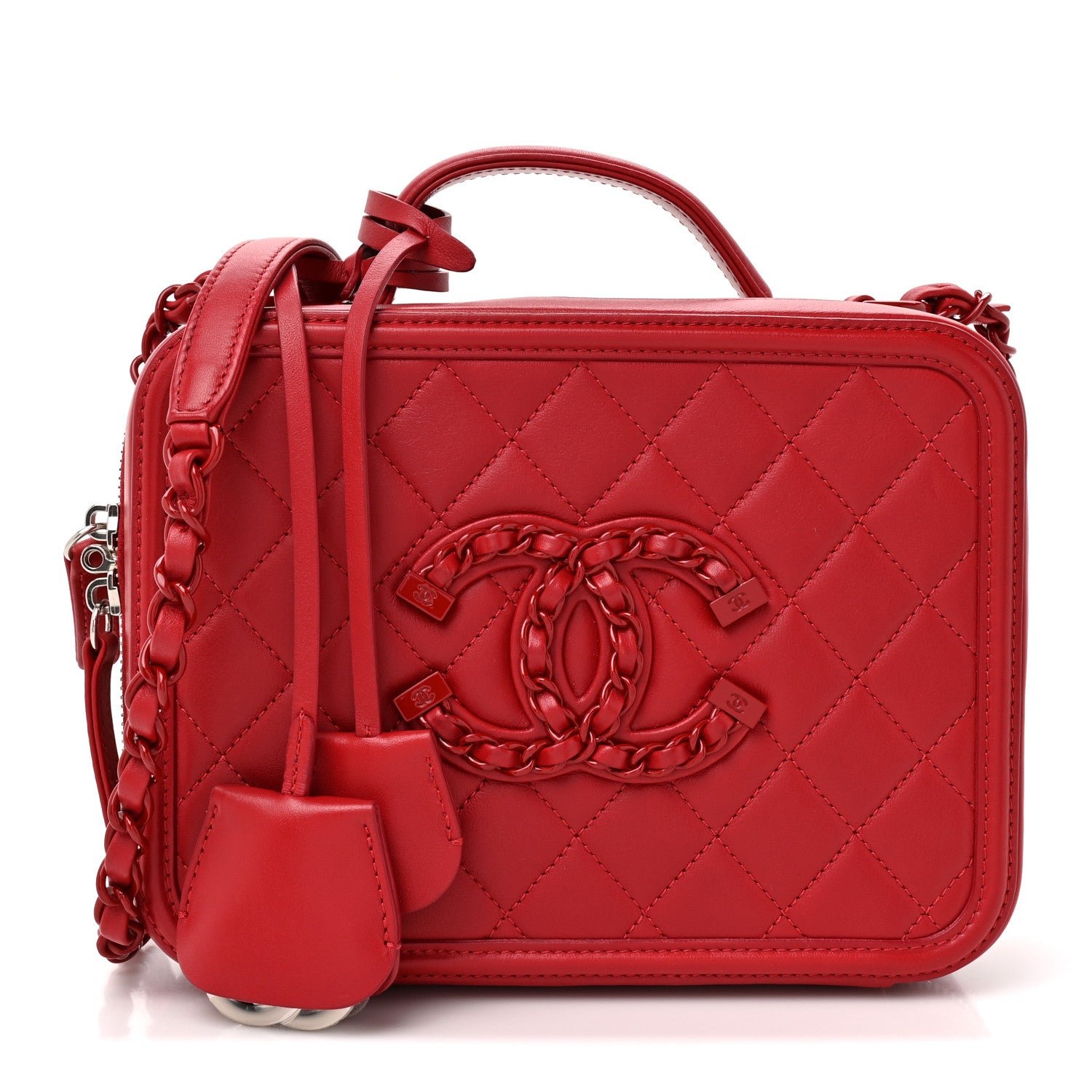 Chanel Lambskin Quilted Medium CC Filigree Vanity Case Dark Red