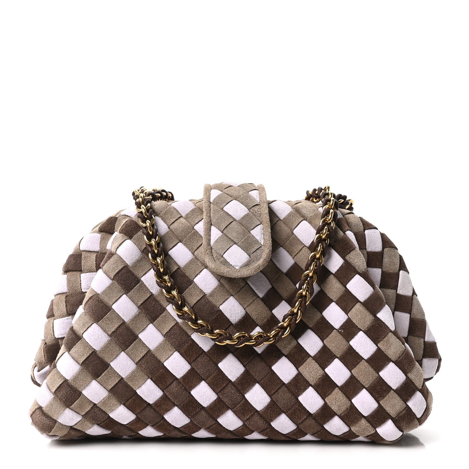 Bottega Veneta Suede Intrecciato Small The Lauren 1980 Clutch With Chain Praline Musk Washed Brownie