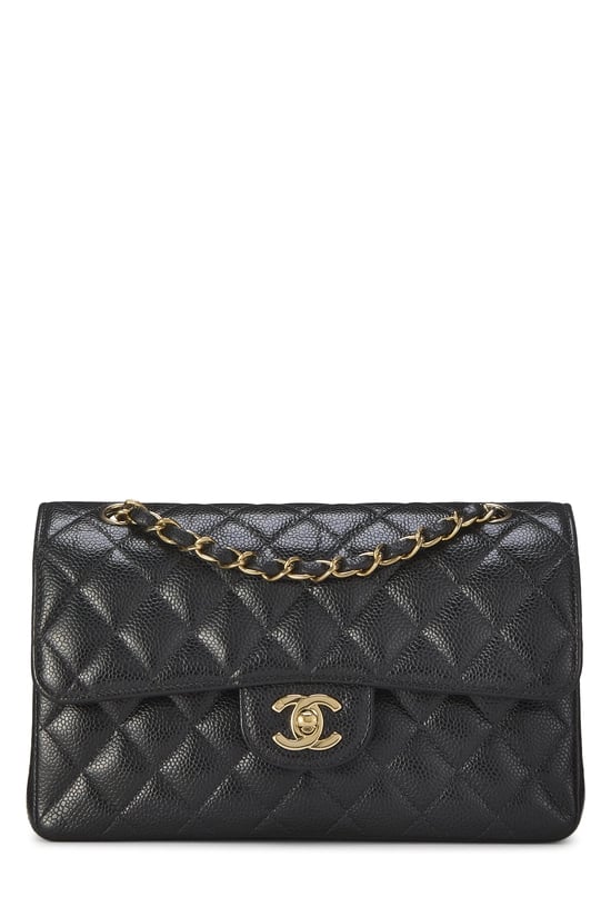 Black Quilted Caviar Classic Double Flap Small