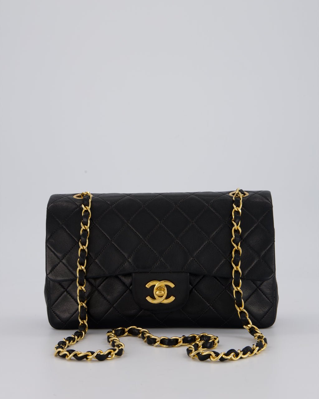 Chanel Vintage Black Small Classic Double Flap Bag in Lambskin Leather with 24K Gold Hardware