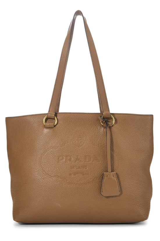 Brown Vitello Daino Embossed Logo Tote