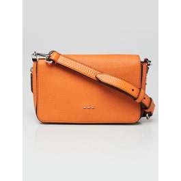 Fendi Fendi Orange Selleria Pebbled Leather Flap Crossbody Bag - 7M0299
