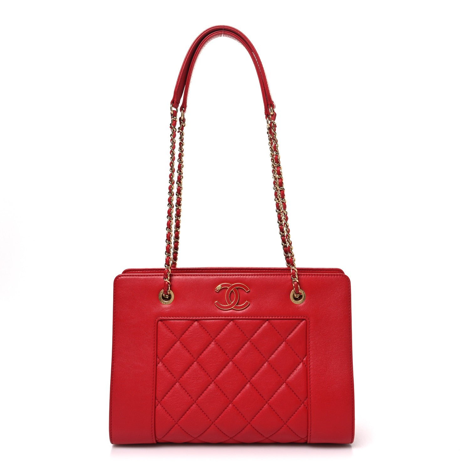 Chanel Sheepskin Quilted Small Mademoiselle Vintage Shopping Tote Red