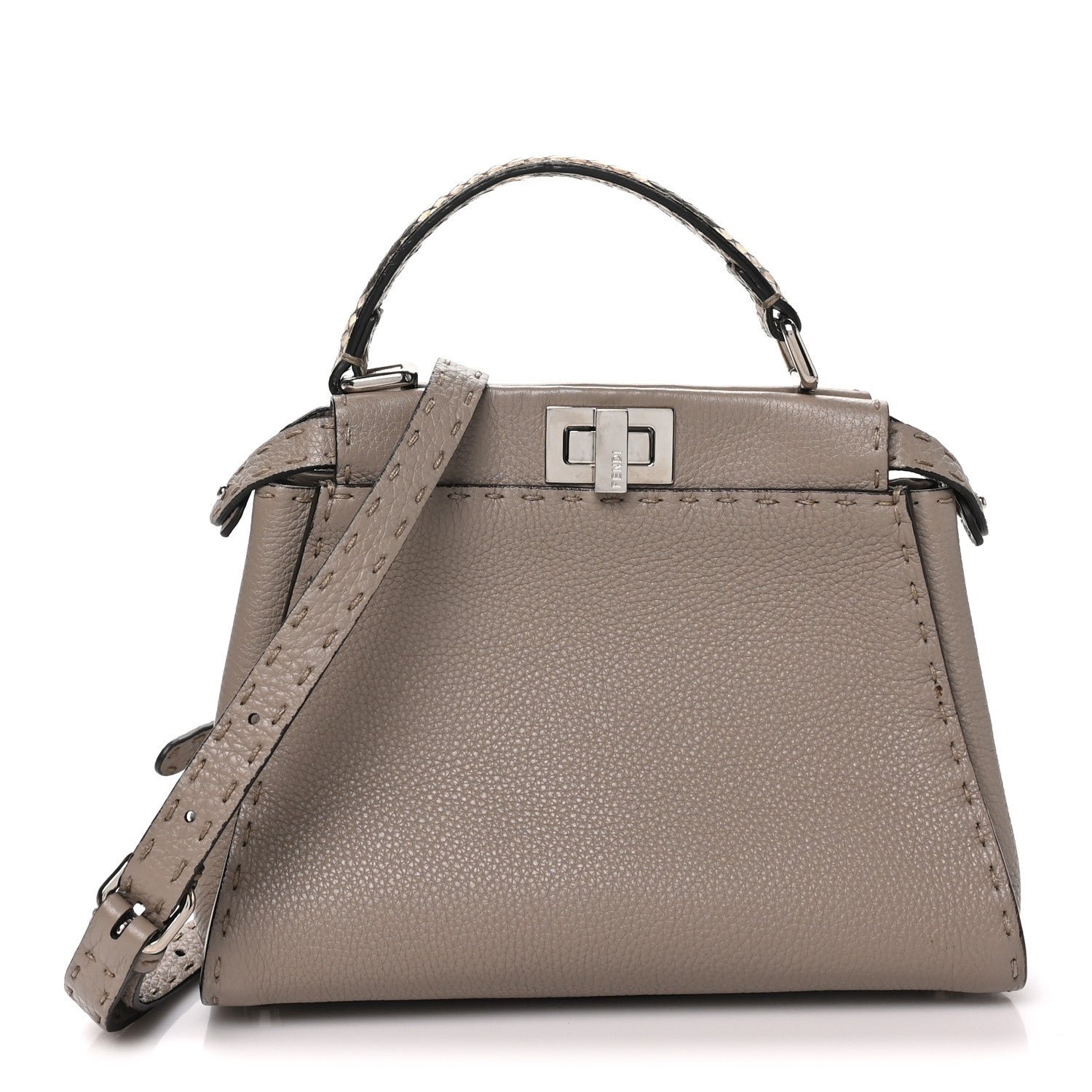 Fendi Cuoio Romano Snakeskin Selleria Mini Peekaboo Iconic Satchel Corda White