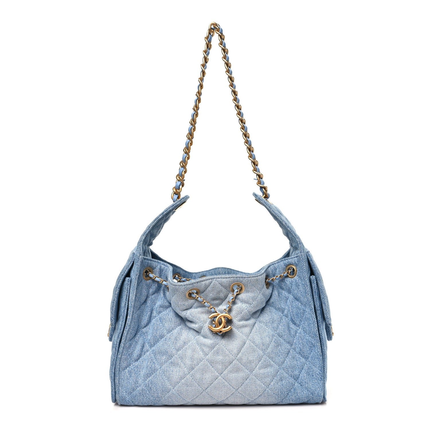 Washed Denim Quilted Small Chanel 25 Handbag Blue