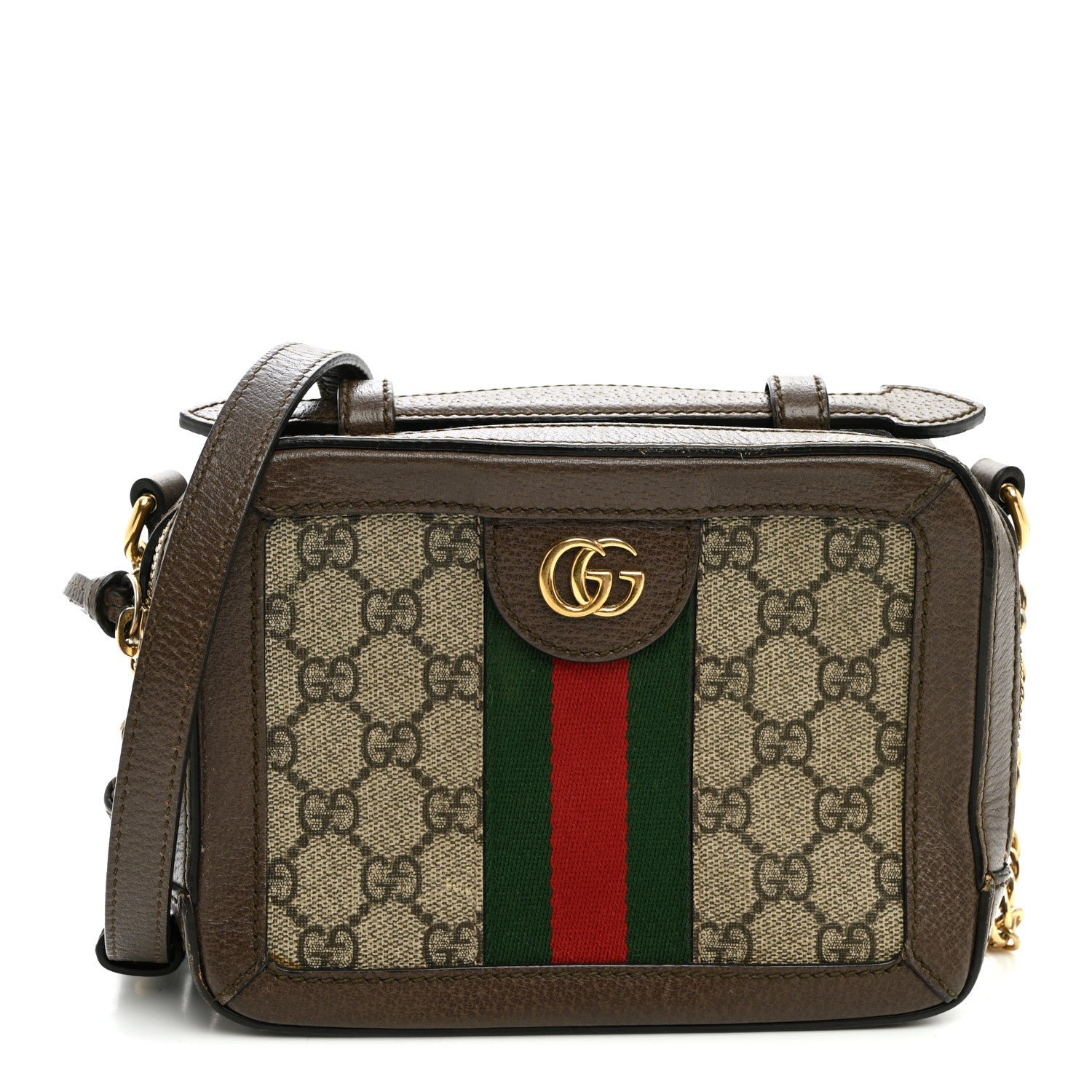 Gucci GG Supreme Monogram Mini Ophidia Top Handle Shoulder Bag Brown