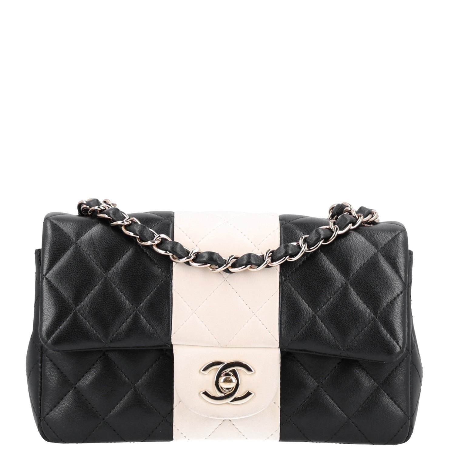 Chanel Lambskin Quilted Mini Rectangular Flap White Black