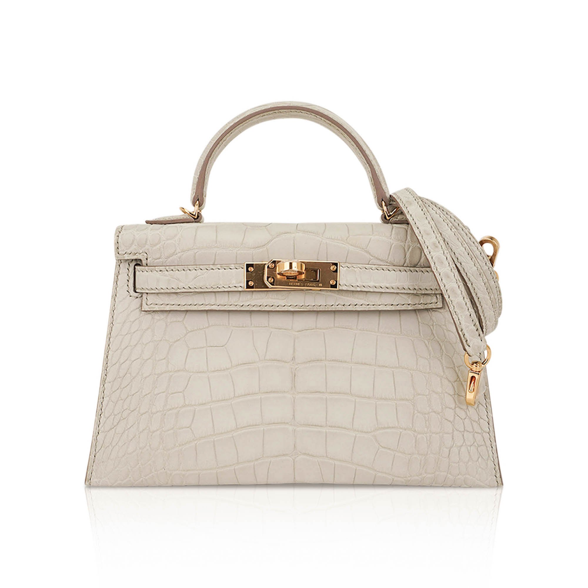 Hermes Hermes Limited Edition Mini Kelly 20 Sellier Beton Matte Alligator Bag with Gold Hardware